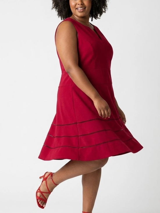 Sharagano Dresses & Skirts - Sharagano Red A-Line Dress with Notch Neck